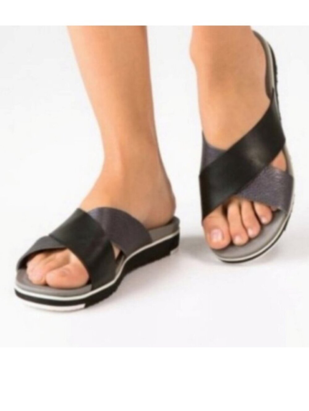 UGG Kari Cross Strap Black & Pewter Gray Platform Sandals Womens Size 6 Leather